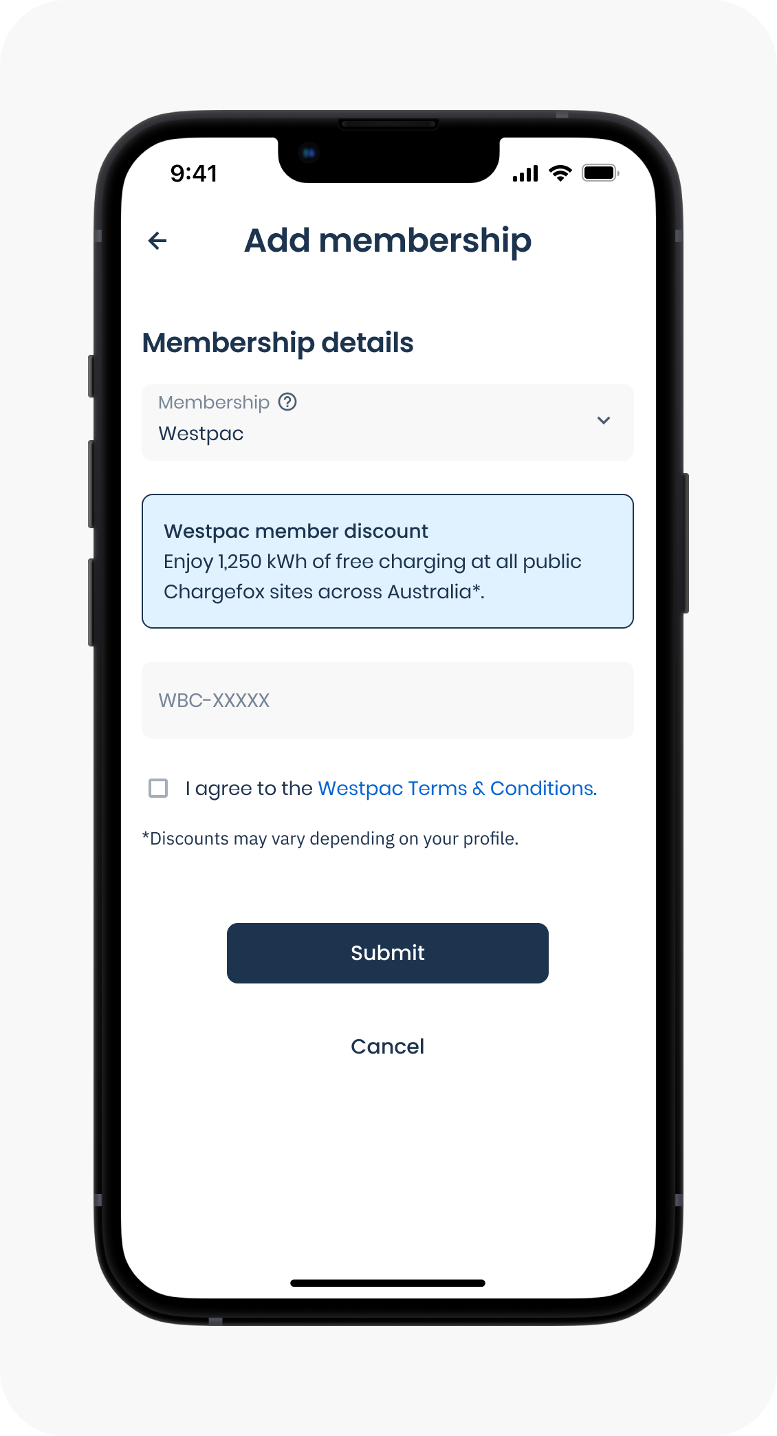 Add membership screen