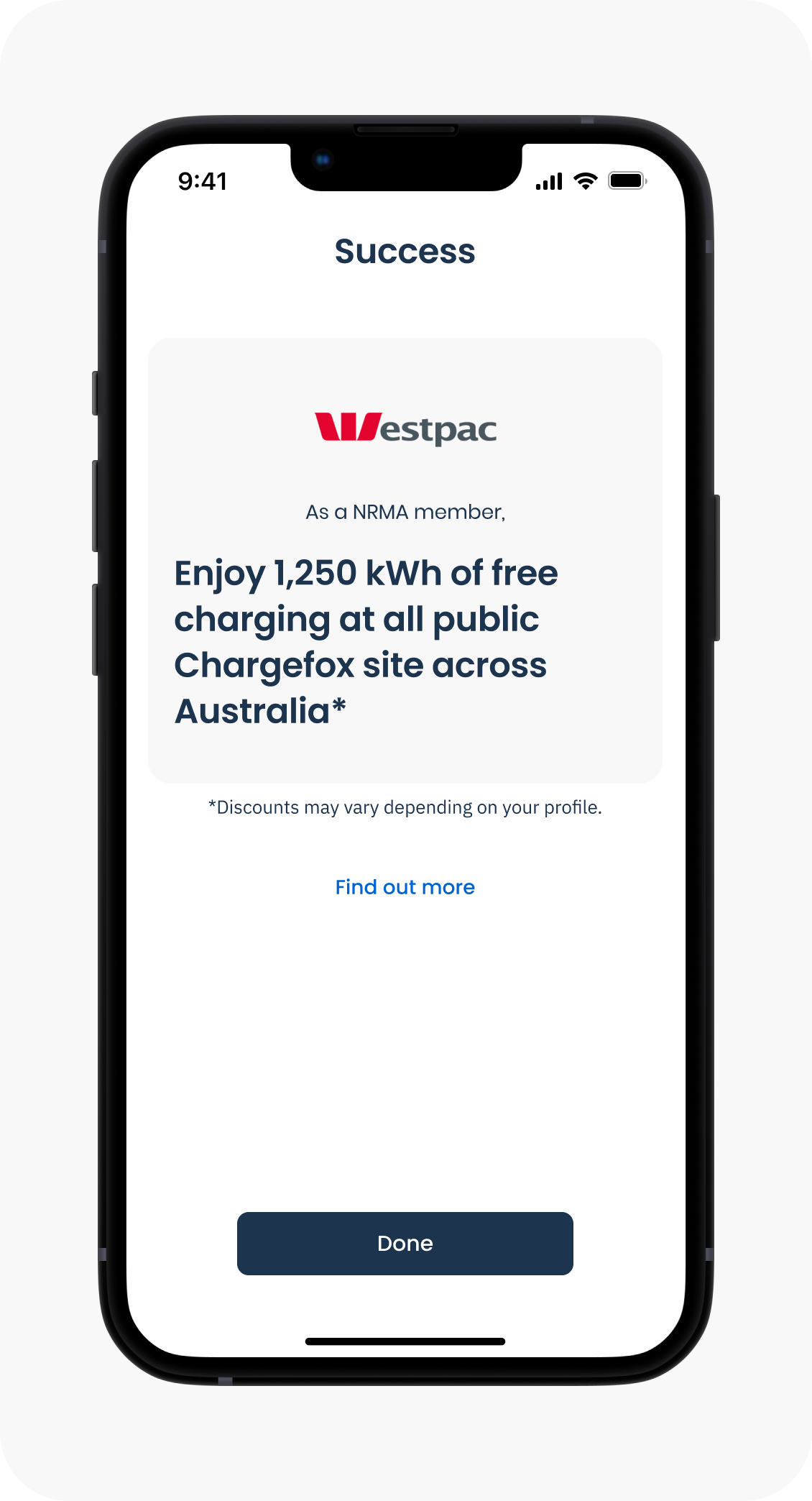 Chargepack confirmation screen
