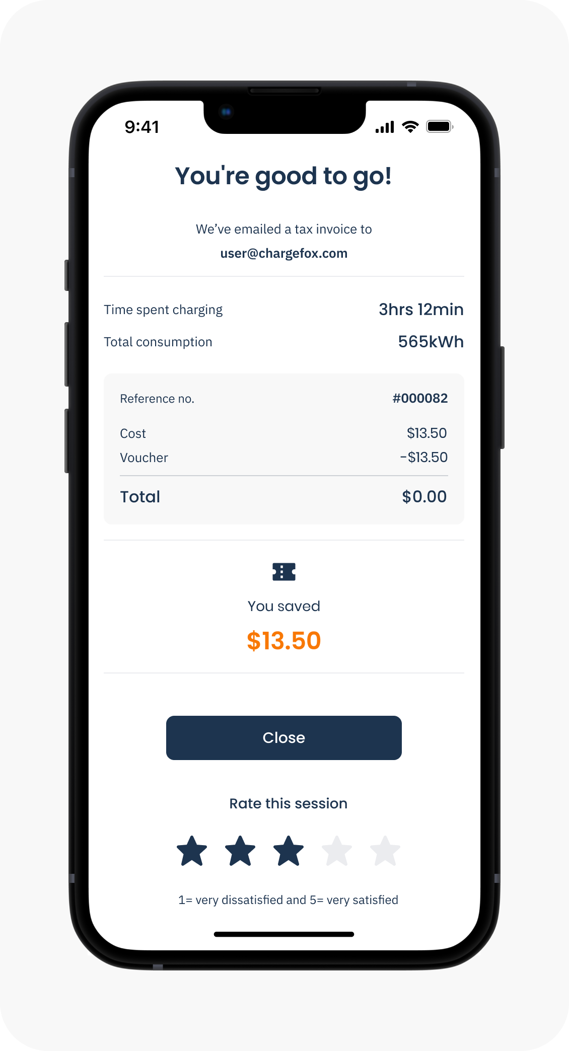 Charge session overview screen