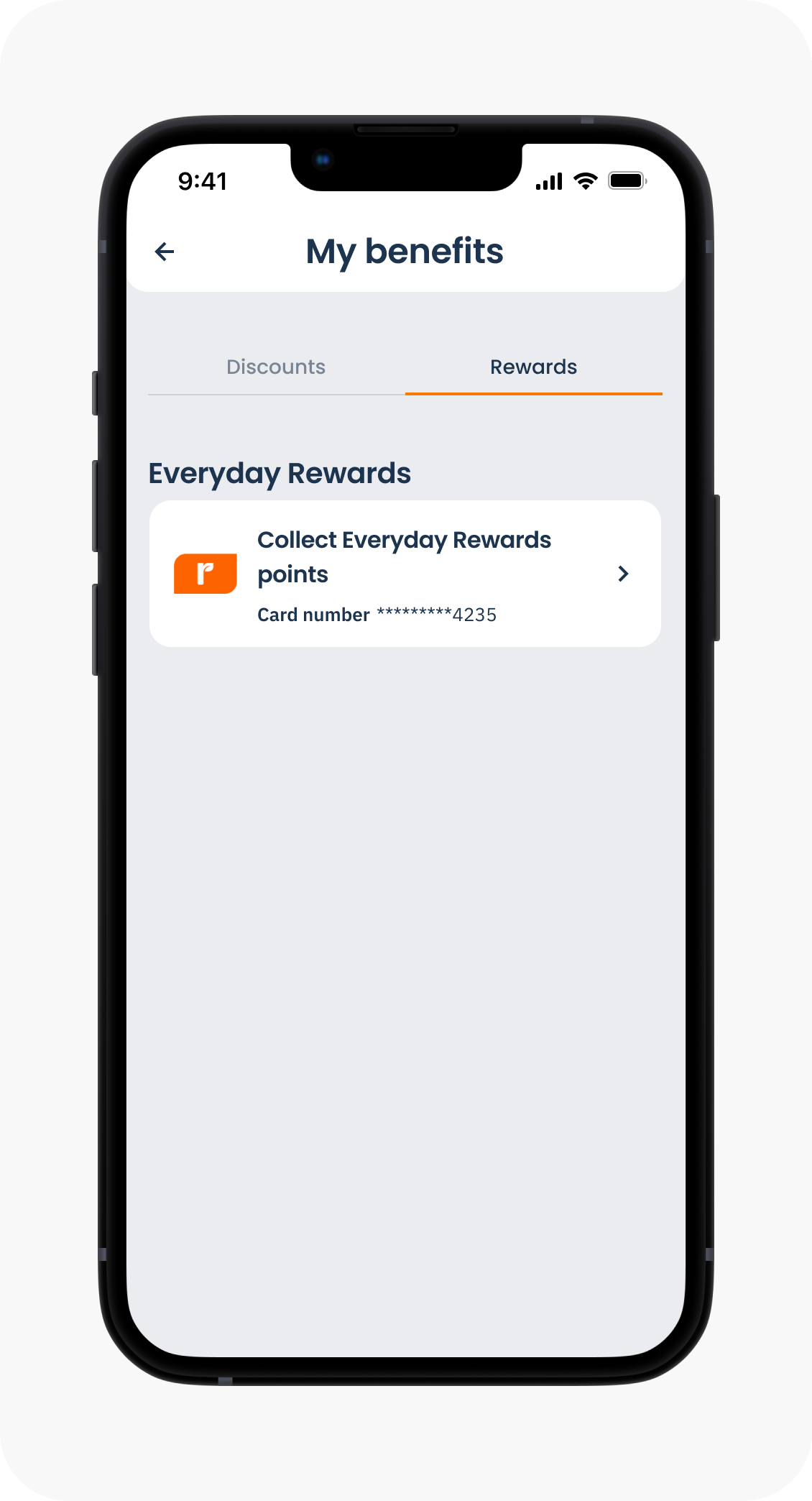 My benefit screen with linked Everyday Rewards card