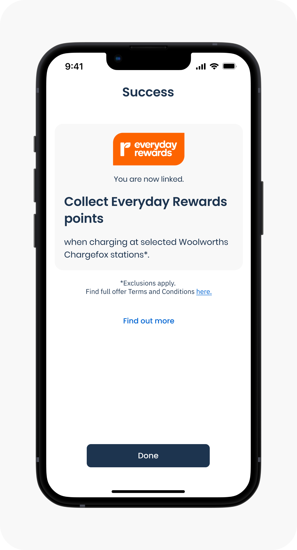 Success screen for Everyday Rewards