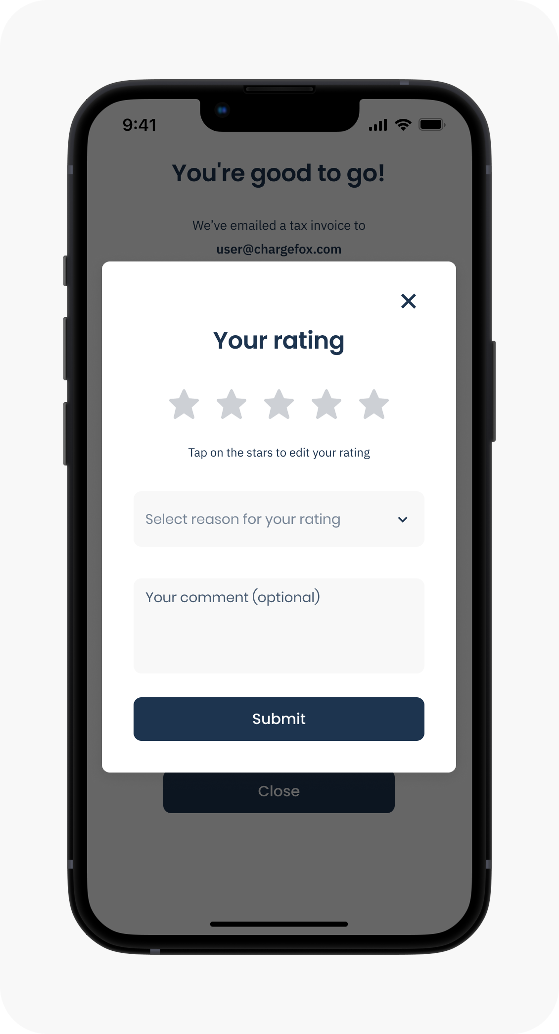 'Your rating' pop-up window