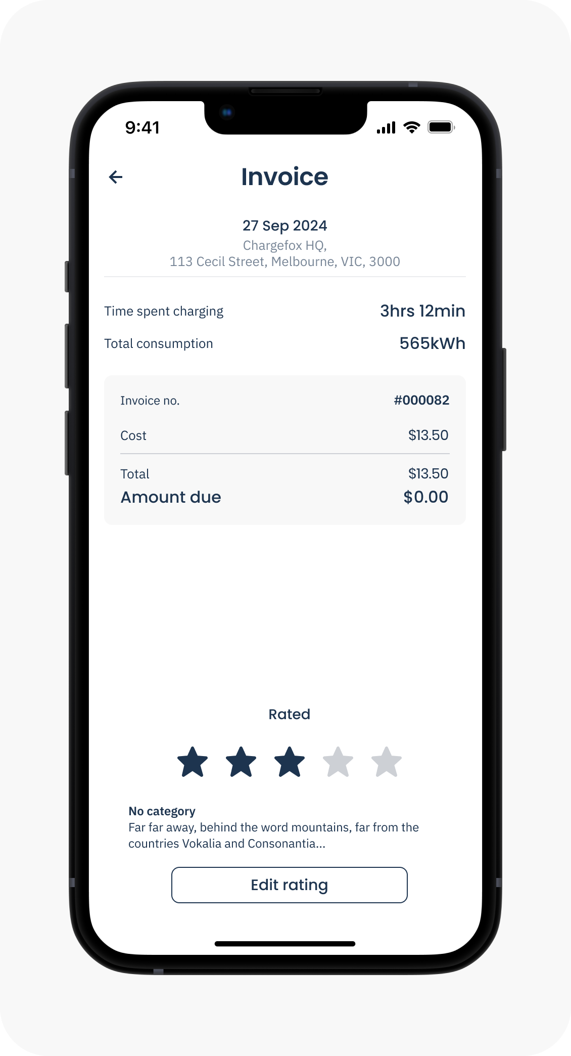 Edit past ratings on the 'Invoice' screen
