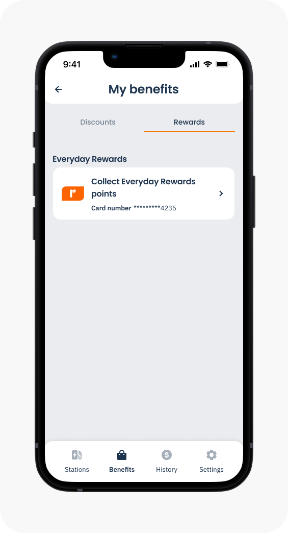 My benefit screen with linked Everyday Rewards card