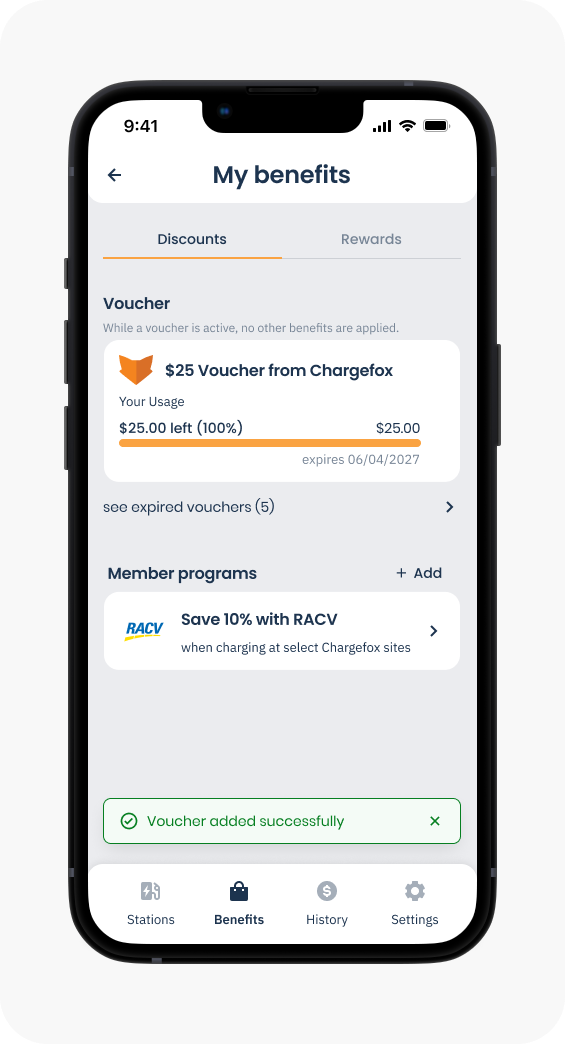 My benefit section with active voucher